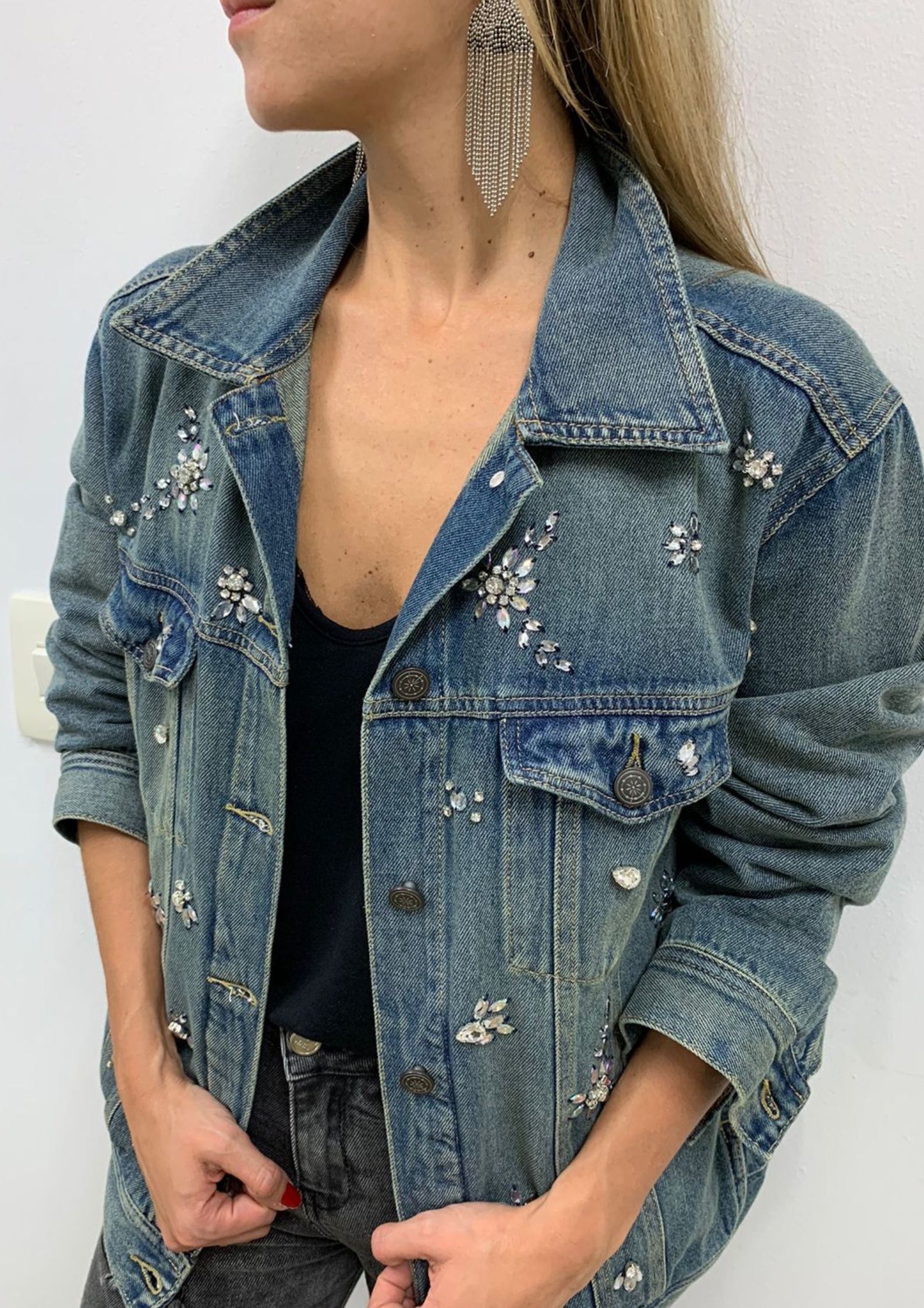 Chaquetas Camisas De Jean Mujer Bordadas Chaqueta En Denim Azul